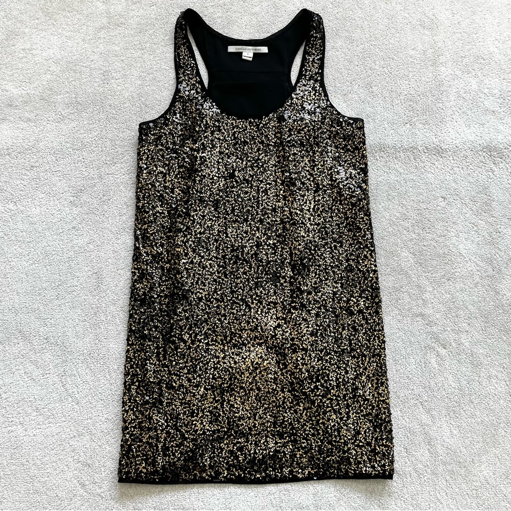 DIANE VON FURSTENBERG Pellina Squin Black/Gold Tank Dress Size 4 Cocktail - Picture 12 of 12